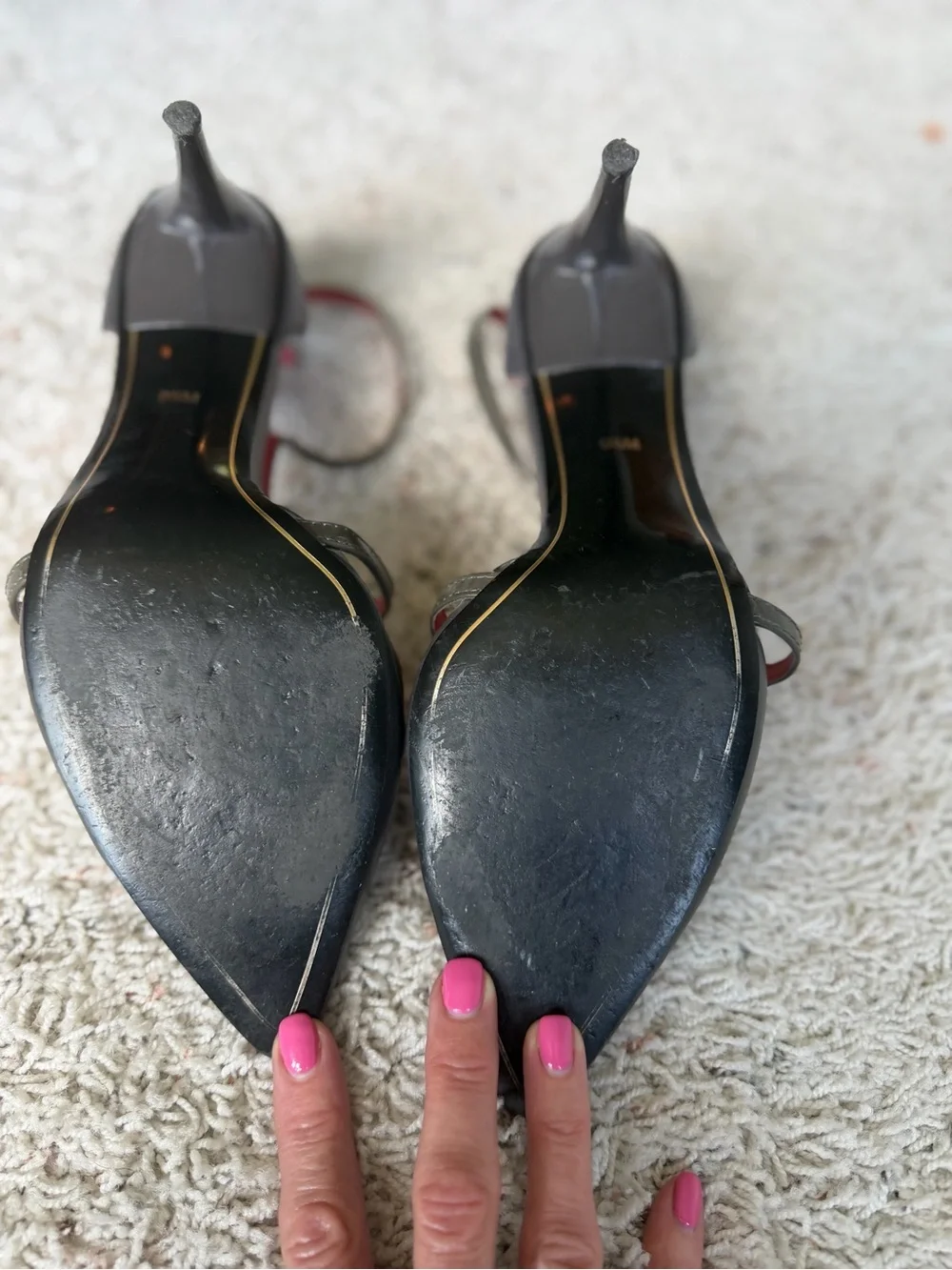 Charles Jourdan Black Pointed-Toe T-Strap Heels with Red Lining